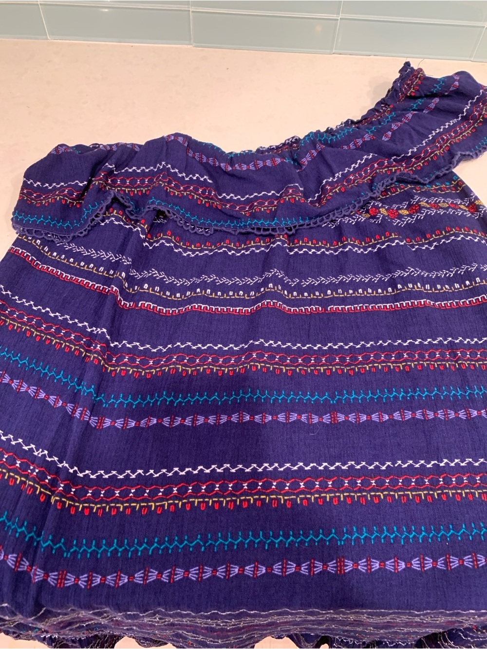 Xilaration Navy Boho One Shoulder Knee Length Stitch Stripping XL - Picture 3 of 7